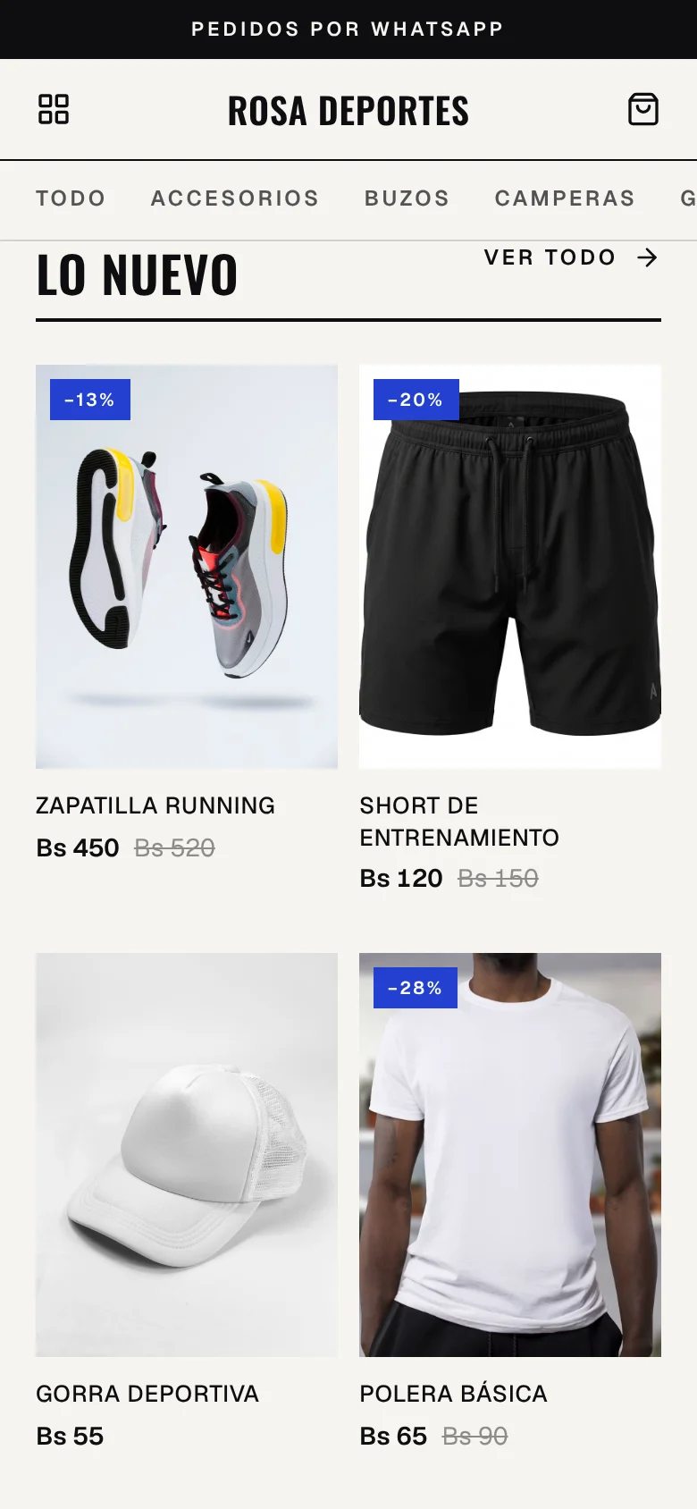 La tienda online de Rosa Deportes, con sus productos y precios
